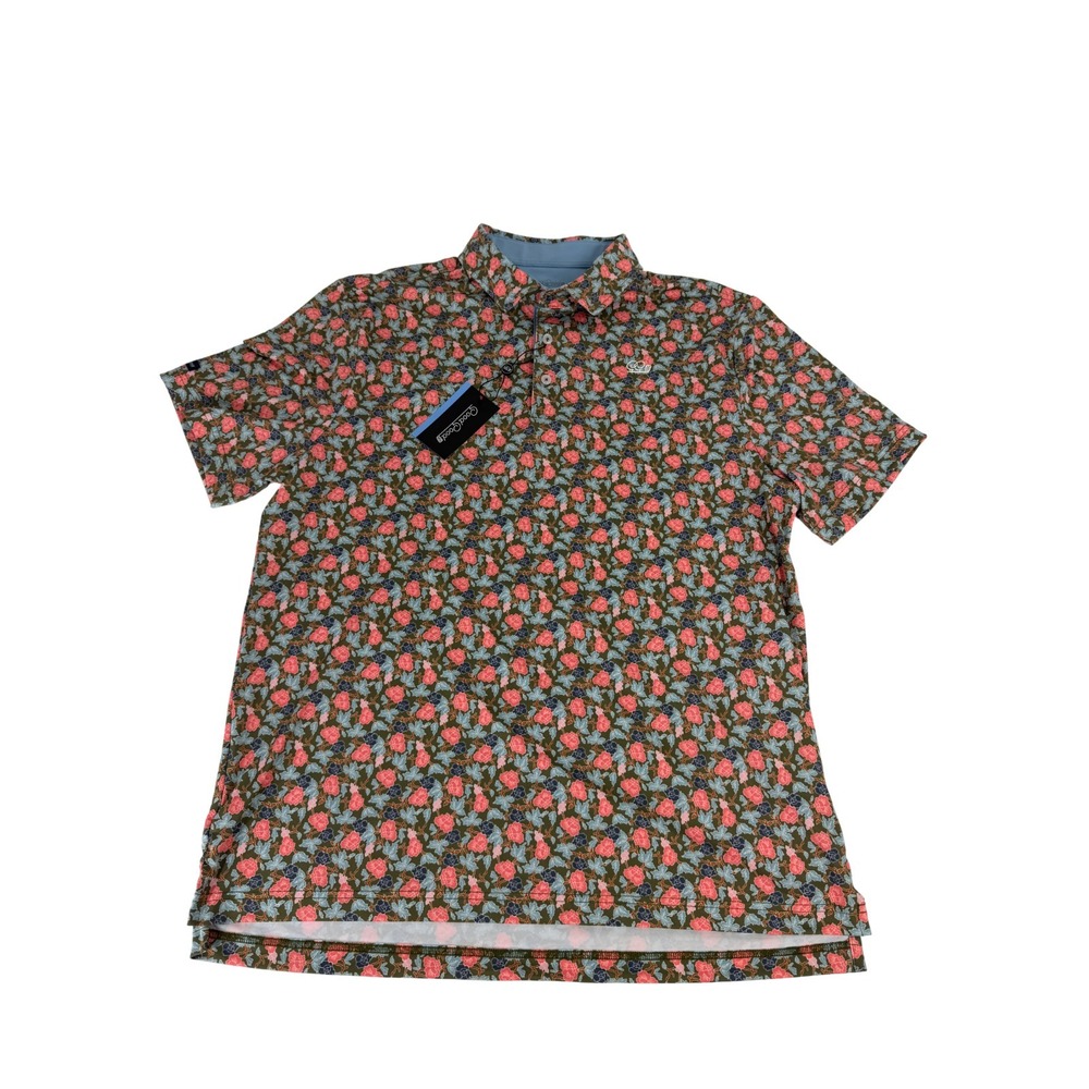 Good Good Golf Through The Green Polo Shirt Mens Size L Blue Pink Floral NWT